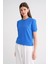 6935 Kadın Basic Triko Kısa Kollu Kazak Mavi 2