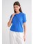 6935 Kadın Basic Triko Kısa Kollu Kazak Mavi 3