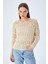 6859 Kadın Kayık Yaka Ajurlu Mevsimlik Triko Kazak Bej 1