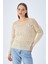 6859 Kadın Kayık Yaka Ajurlu Mevsimlik Triko Kazak Bej 3