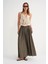4612 Kadın Yandan Cepli Pileli Bol Etek Haki 4
