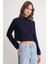 6855 Kadın Dik Yaka Saç Örgülü Triko Kazak Lacivert 3