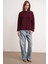 6973 Kadın Saç Örgülü Regular Basic Triko Kazak Bordo 2