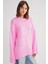 6925 Kadın Geniş Kollu Yumuşak Dokulu Triko Kazak Pembe 1