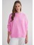 6947 Kadın Kendinden Desenli Oversize Triko Kazak Pembe 1