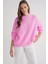 6947 Kadın Kendinden Desenli Oversize Triko Kazak Pembe 3