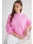 6947 Kadın Kendinden Desenli Oversize Triko Kazak Pembe 4