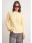 6973 Kadın Saç Örgülü Regular Basic Triko Kazak Pastel Sarısı 1