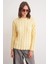 6973 Kadın Saç Örgülü Regular Basic Triko Kazak Pastel Sarısı 4