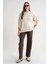 6947 Kadın Kendinden Desenli Oversize Triko Kazak Naturel 2