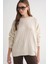 6947 Kadın Kendinden Desenli Oversize Triko Kazak Naturel 4