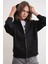 2023 Unisex 3iplik Basic Polarlı Fermuarlı Sweatshirt Hoodie Siyah 1