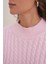 6893 Kadın Saç Örgülü Sakallı Crop Triko Kazak Pembe 5