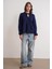 6952 Kadın Bağlamalı Düğme Detaylı Triko Kazak Lacivert 2