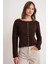6957 Kadın Düğmeli Bisiklet Yaka Triko Hırka Kahve 1