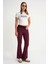 2017 Kadın Yüksek Bel Ispanyol Paça Örme Bağcıklı Tayt Bordo 1
