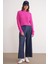 6893 Kadın Saç Örgülü Sakallı Crop Triko Kazak Fuşya 2