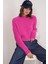 6893 Kadın Saç Örgülü Sakallı Crop Triko Kazak Fuşya 3