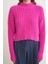 6893 Kadın Saç Örgülü Sakallı Crop Triko Kazak Fuşya 5
