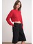 6863 Kadın Saç Örgülü Crop Triko Kazak Kırmızı 3