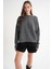 6947 Kadın Kendinden Desenli Oversize Triko Kazak Antrasit 4
