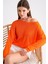 6933 Kadın Kayık Yaka Ince Mevsimlik Triko Kazak Turuncu 1