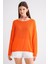 6933 Kadın Kayık Yaka Ince Mevsimlik Triko Kazak Turuncu 5