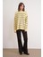 6944 Kadın Salaş Yumuşak Dokulu Çizgili Triko Kazak Sarı 2