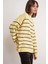 6944 Kadın Salaş Yumuşak Dokulu Çizgili Triko Kazak Sarı 4