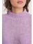 6700 Kadın Dik Yaka Balon Triko Kazak Lila 5