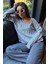 Gri V Yaka Örgü Desen Oversize Kadın Kazak MG2519 2