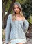 Gri V Yaka Örgü Desen Oversize Kadın Kazak MG2519 5
