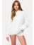 Beyaz Puantiyeli Kapüşonlu Kadın Sweatshirt MG2560 1
