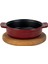 Döküm Yuvarlak Güveç Kabı Döküm Demir Yekpare Çift Kulplu Kayın Servis Ahşabı ÇAP(Ø)14CM.-BORDO 1