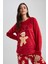 Fall in Love Yılbaşı Temalı Pijama Takımı Polar Uzun Kollu Üst Esnek Belli Uzun Alt A3369AX23WN 8