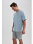 Erkek Mavi Regular Fit Düz Kesim Bisiklet Yaka %100 Pamuk Kısa Kollu Tişört B0662AXNS 10