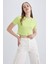 Kadın Yeşil Fitted Bisiklet Yaka Düz Basic Pamuklu Kısa Kollu Tişört B0688AXNS 7
