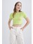 Kadın Yeşil Fitted Bisiklet Yaka Düz Basic Pamuklu Kısa Kollu Tişört B0688AXNS 10
