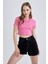 Kadın Pembe Fitted Bisiklet Yaka Düz Basic Pamuklu Kısa Kollu Tişört B0688AXNS 6