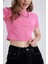 Kadın Pembe Fitted Bisiklet Yaka Düz Basic Pamuklu Kısa Kollu Tişört B0688AXNS 9