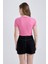 Kadın Pembe Fitted Bisiklet Yaka Düz Basic Pamuklu Kısa Kollu Tişört B0688AXNS 10