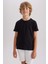 Erkek Çocuk Siyah Regular Fit Düz Kesim Bisiklet Yaka Basic Düz %100 Pamuk Kısa Kollu Tişört B0667A8NS 11