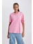 Kadın Pembe Oversize Fit Geniş Kesim Bisiklet Yaka Basic Düz %100 Pamuk Kısa Kollu Tişört B0648AXNS 8