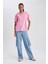 Kadın Pembe Oversize Fit Geniş Kesim Bisiklet Yaka Basic Düz %100 Pamuk Kısa Kollu Tişört B0648AXNS 9