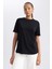 Kadın Siyah Regular Fit Düz Kesim Bisiklet Yaka Düz Basic %100 Pamuk Kısa Kollu Tişört B0642AXNS 8