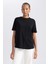 Kadın Siyah Regular Fit Düz Kesim Bisiklet Yaka Düz Basic %100 Pamuk Kısa Kollu Tişört B0642AXNS 10