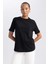 Kadın Siyah Regular Fit Düz Kesim Bisiklet Yaka Düz Basic %100 Pamuk Kısa Kollu Tişört B0642AXNS 12
