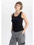 Kadın Siyah Slim Fit Dar Kesim Bisiklet Yaka Düz Basic %100 Pamuk Atlet B0652AXNS 11