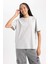 Kadın Gri Oversize Fit Geniş Kesim Bisiklet Yaka Basic Düz %100 Pamuk Kısa Kollu Tişört B0648AXNS 10