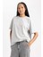 Kadın Gri Oversize Fit Geniş Kesim Bisiklet Yaka Basic Düz %100 Pamuk Kısa Kollu Tişört B0648AXNS 11